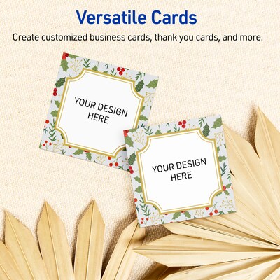 Avery Gold-Blue Border Berries Matte Blank Card, White, 120/Pack (S00-FEG)