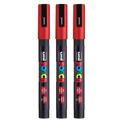 POSCA PC-3M Water Based Paint Marker, Fine Bullet Tip, Red, 3/Pack (UBCPC3MRED-3)