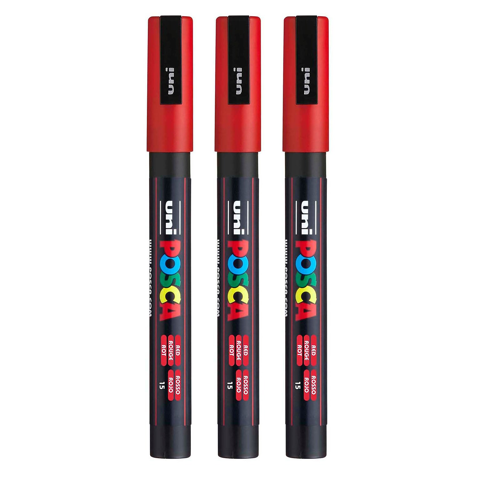 POSCA PC-3M Water Based Paint Marker, Fine Bullet Tip, Red, 3/Pack (UBCPC3MRED-3)