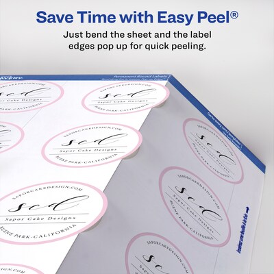 Avery Easy Peel Laser/Inkjet Round Labels, 2" Dia, Glossy White, 120 Labels/Pack (22807)