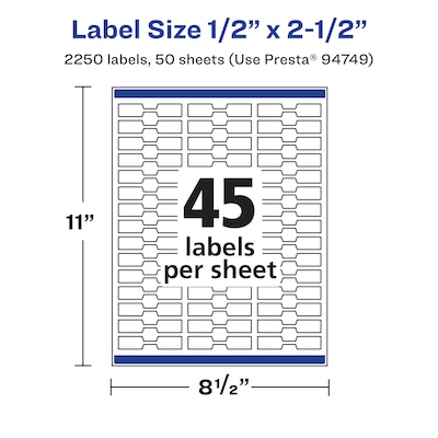 Avery Laser/Inkjet Decorative Edge Waterproof Multipurpose Labels, 2.5"  x 0.5", White, 2250/Box (94749)