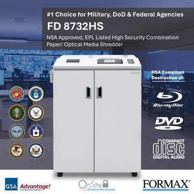 Formax 8732HS Cross-Cut Paper/Optical Media High-Security Office Shredder (FD8732HS)