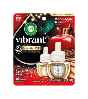 Air Wick Vibrant Scented Oil Warmer Refill, Warm Apple & Cinnamon, 1.34 oz., 2/Pack (62338-03434)