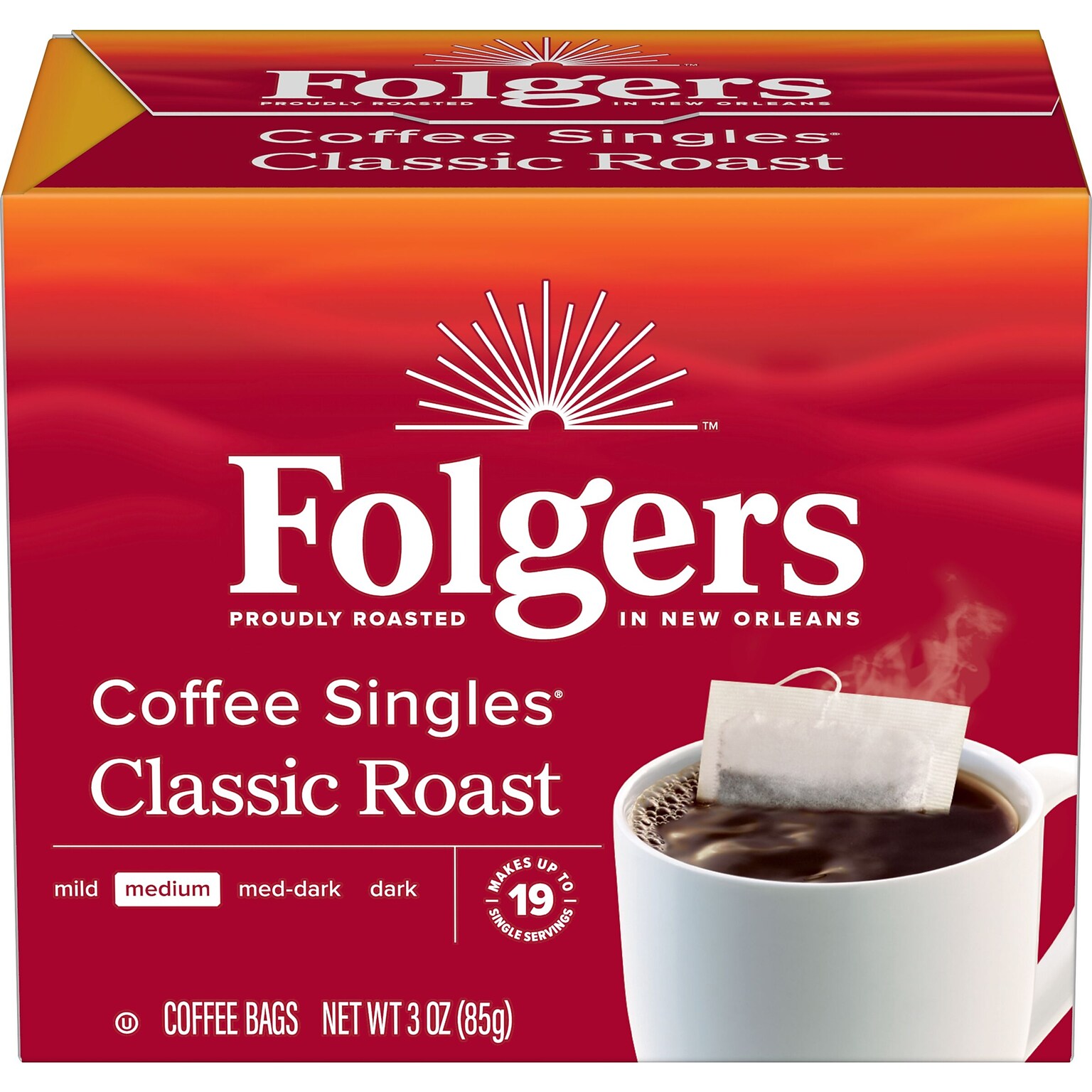 Folgers Coffee Singles Coffee Packets, Medium Roast, 0.16 oz., 19/Box (PRO29764)