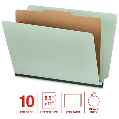 Staples 60% Recycled Heavy Duty Classification Folder, 1-Dividers, 2" Expansion, Letter Size, Gray/Green, 10/Box (ST62563)