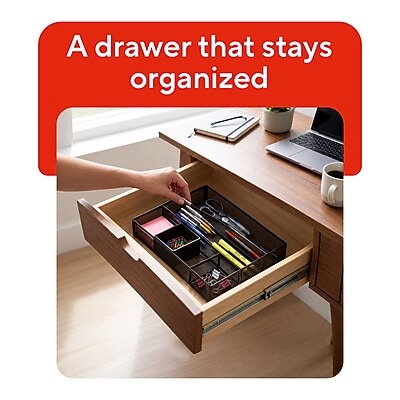 TRU RED Mesh Drawer Organizer, 6-Compartment, Matte Black – Desk & Drawer Storage for Office Supplies