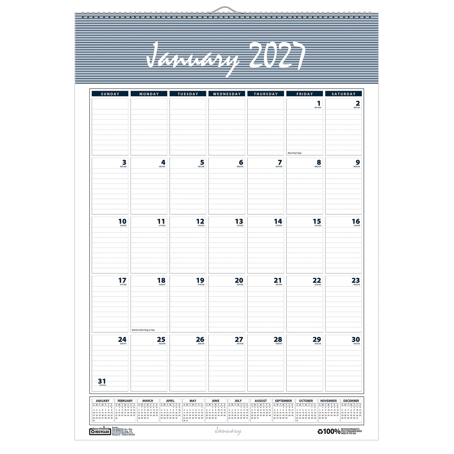 2027 House of Doolittle Bar Harbor 15.5 x 22 Monthly Wall Calendar, Blue/Gray (333-27)