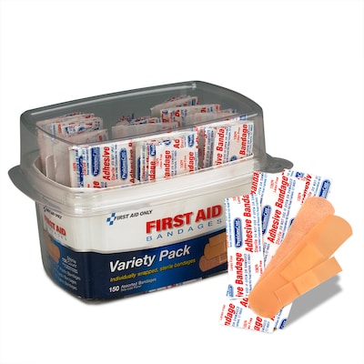 First Aid Only Adhesive Bandages Variety Pack, 150/Box (90095)