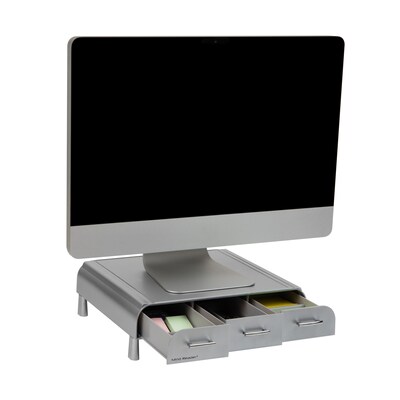 Mind Reader Anchor Collection Monitor Stand and Desk Organizer with 3 Storage Drawers, Silver (MONSTA3D-SIL)