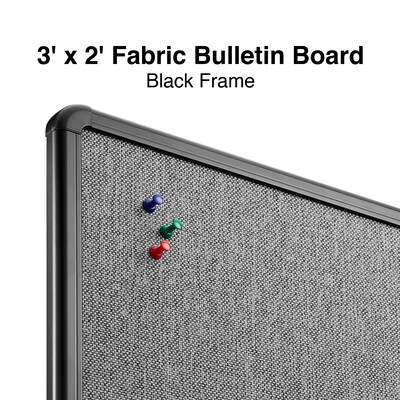 Staples Fabric Bulletin Board, Black Frame, 3' x 2' (ST61263)