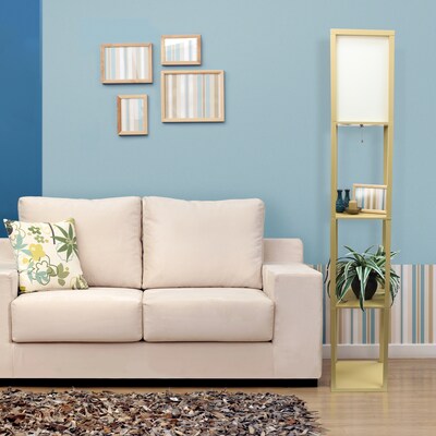Simple Designs 62.50" Floor Lamp Etagere Organizer Storage Shelf with Linen Shade, Tan (LF1014-TAN)