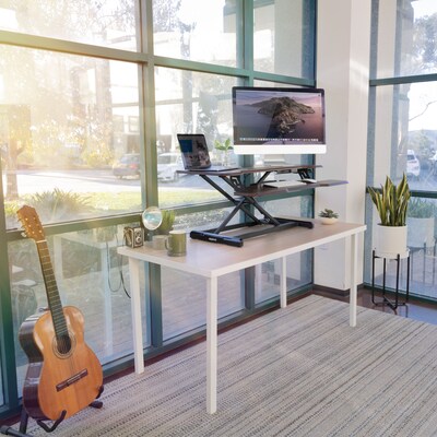Mount-It! 38"W Adjustable Extra-Wide Standing Desk Converter, Dark Walnut Woodgrain (MI-15006)