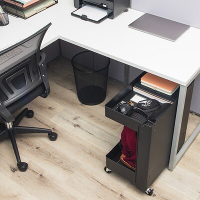 Mind Reader 2-Shelf Metal Mobile Utility Cart with Lockable Wheels, Black (UDCART-BLK)