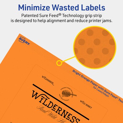 Avery Laser/Inkjet Multipurpose Rectangle Labels, 4" x 5", Bright Orange, 80/Pack (94253)