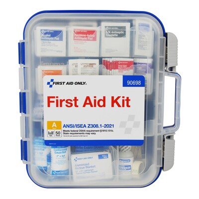 First Aid Only ReadyCare Plastic First Aid Kit with Medication, ANSI 2021 Class A, 50 People, 238 Pieces, Clear/Blue (90698)