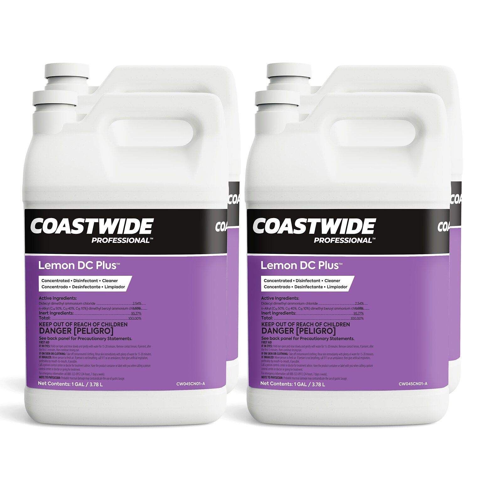 Coastwide Professional Lemon DC Plus Disinfectant Cleaner, Lemon Scent, 1 Gallon, 4/Carton (CW045CN01-A)
