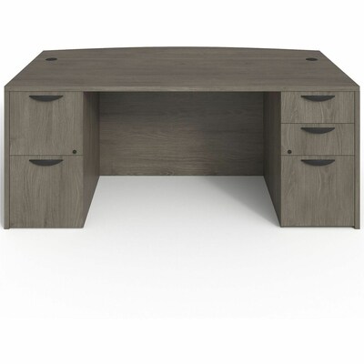 Lorell Prominence 2.0 72 W Bowfront Double-Pedestal Desk, Gray Elm Surface (LLRPD4272DPGE)