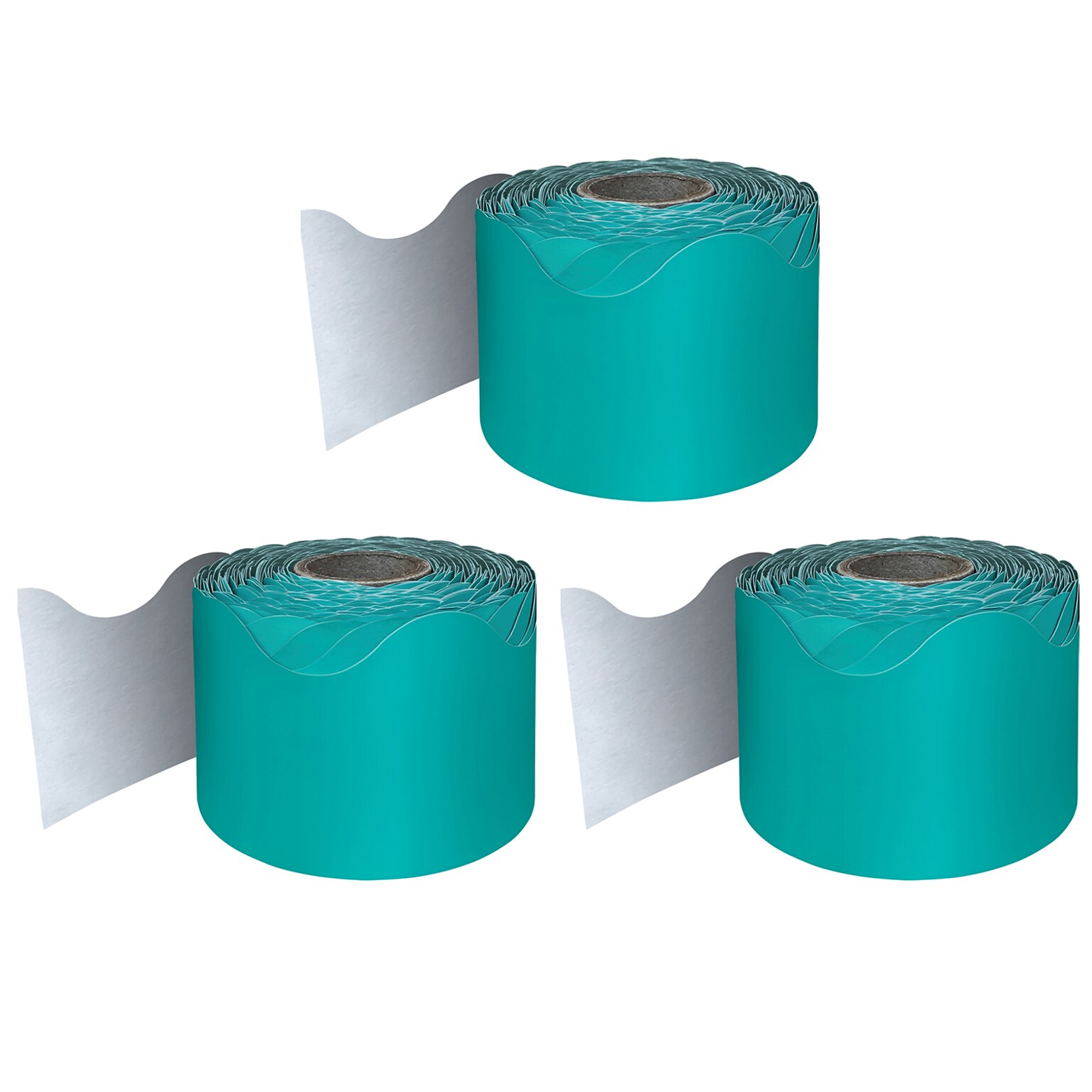 Carson Dellosa Education Rolled Scalloped Border ,2-1/4 x 65, Teal, 3/Bundle (CD-108471-3)