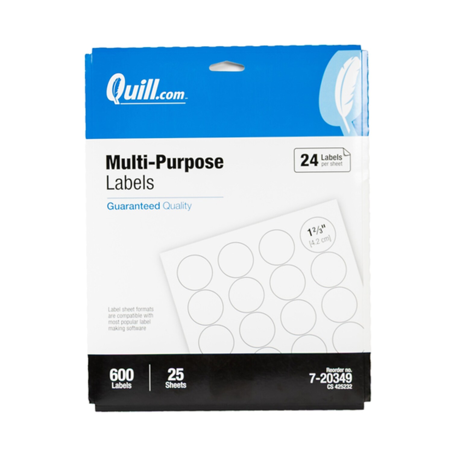 Quill Brand® Laser/Inkjet Labels, 1-2/3 Round, White, 600 Labels (Comparable to Avery 5293)