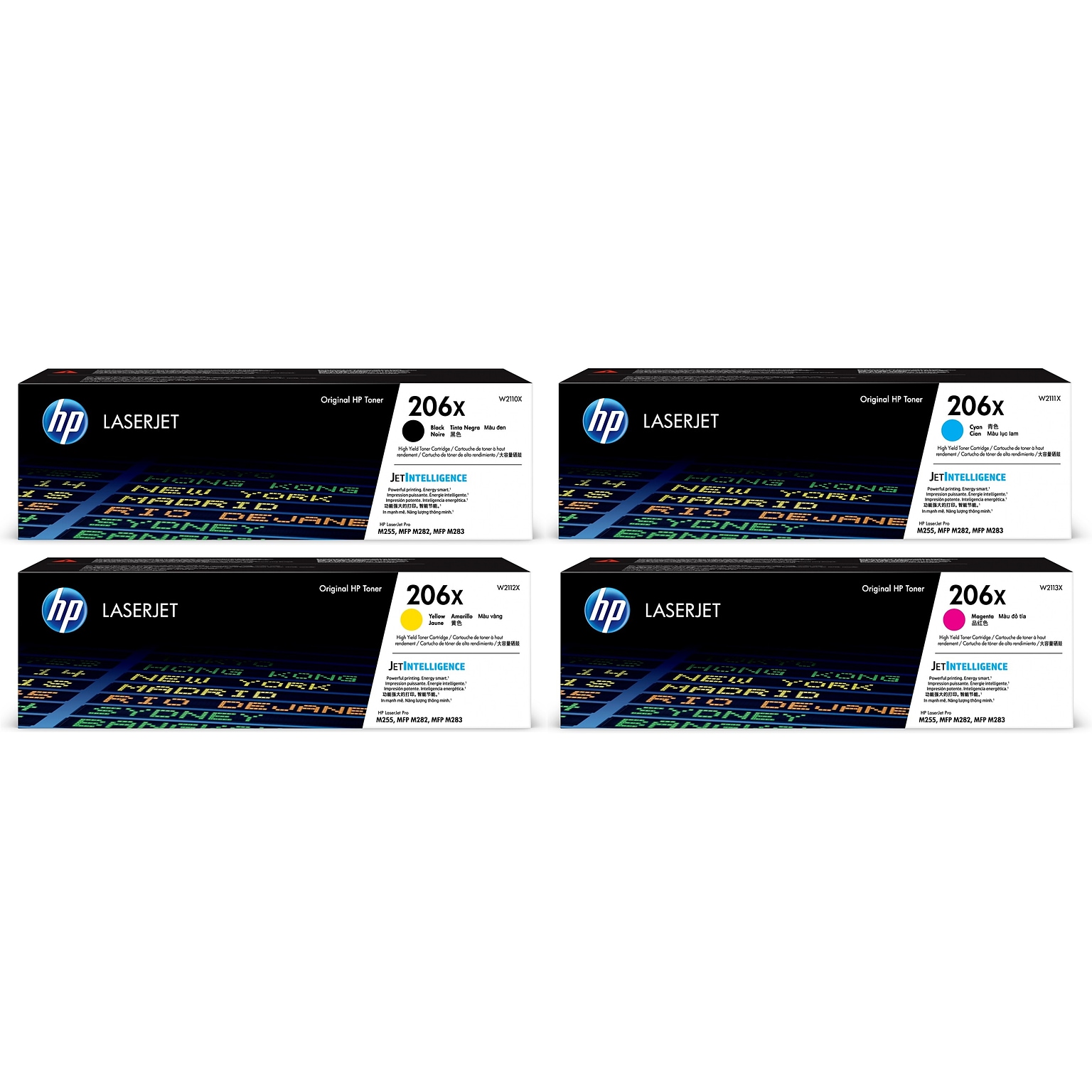 HP 206X Black/Cyan/Magenta/Yellow High Yield Toner Cartridge Set, 4/Pack