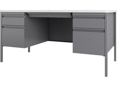 Hirsh 60"W Double-Pedestal Teacher's Desk, Platinum/White (22645)