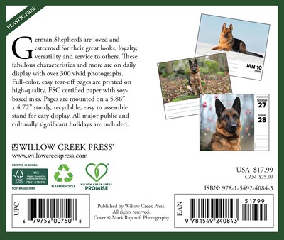 2025 Willow Creek German Shepherds 6 x 5.5 Day-to-Day Calendar, Multicolor (40843)