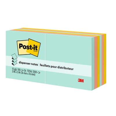 Post-it Pop-up Notes, 3" x 3", Beachside Café Collection, 100 Sheets/Pad, 12 Pads/Pack (R330-12AP)