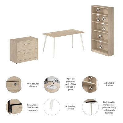 Bush Business Furniture Vista 60"W Desk with Lateral File Cabinet and Bookcase, Natural Elm (VST012NESU)