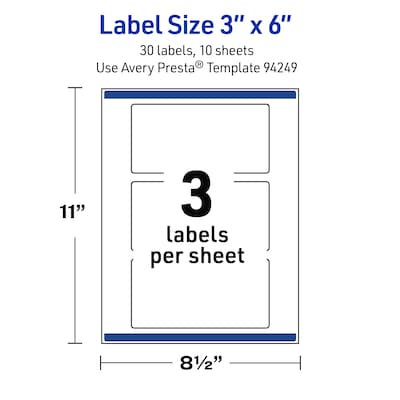 Avery Waterproof Rectangle Laser Multipurpose Labels, 3" x 6", White, 30/Pack (19479399336)