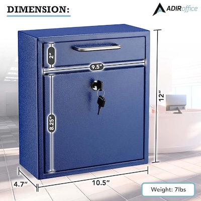 AdirOffice Steel Indoor/Outdoor Interoffice Mailbox, Medium, Blue (631-05-BLU-PKG)