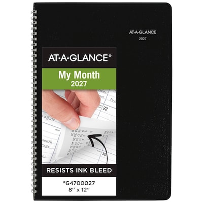 2027 AT-A-GLANCE DayMinder 8 x 12 Monthly Planner, Faux Leather Cover, Black (G470-00-27)