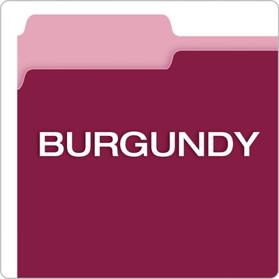 Pendaflex Recycled File Folder, 1/3-Cut Tab, Assorted, Letter Size, Burgundy, 100/Box (4210 1/3 BUR)