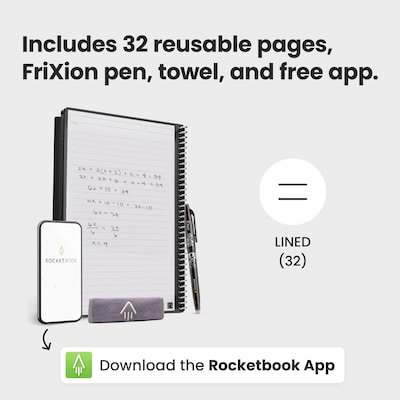 Rocketbook Core Reusable Smart Notebook, 8.5" x 11", Lined Ruled, 32 Sheets, Black (EVR2-L-RC-A)