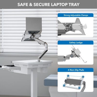 Mount-It! MedHub Mobile Medical Cart Workstation with Spring Arm Laptop Mount and Locking Caster Wheels, White/Grey (MI-16017)