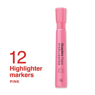 Staples Hype Tank Highlighter, Chisel Tip, Pink, 12/Pack (ST62940)