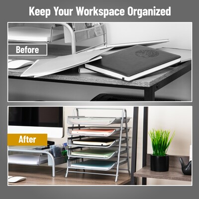 Mind Reader 5-Tier Stackable Paper Desk Tray Organizer, Metal, Silver (5TPAPER-SIL)