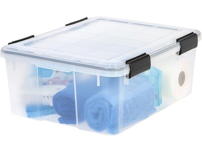 Iris WeatherPro Stackable Polypropylene Storage Box, 7.75" x 19.7" x 15.75", 30.6 Qt., Clear, 6/Pack (110400)