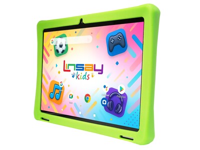 LINSAY F10 Series 10.1" Tablet, Wi-Fi, Octa Core, 256GB eMMC, Android 15, Green Kids Defender Case (F10IPGKIDSGPLUS)