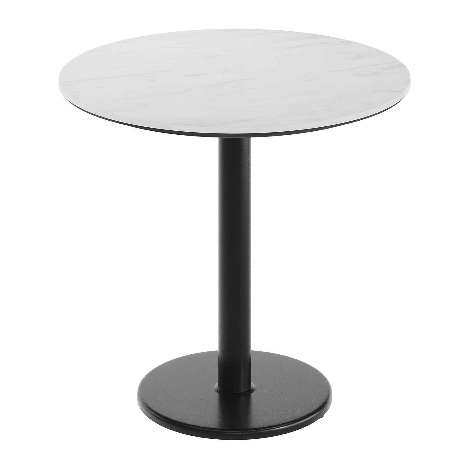 Flash Furniture Acadia 31.25 Round Wooden Dining Table with Round Base, White Faux Marble/Black Base (STRD31WMATR18)