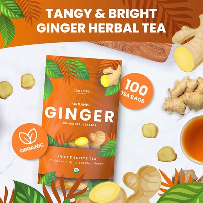 Cederberg Tea Company Organic Ginger Herbal Tea, Caffeine Free, 100 Tea Bags/Pack (CT-GING)
