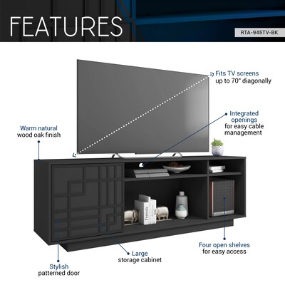 Techni Mobili Contemporary TV Stand, Screens Up to 70", Black (RTA-945TV-BK)