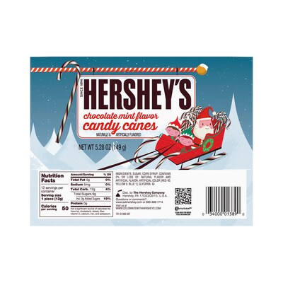 HERSHEYS Chocolate Mint Flavored Christmas Candy Canes Box, 5.28 oz, 12/Box (HEC01389)