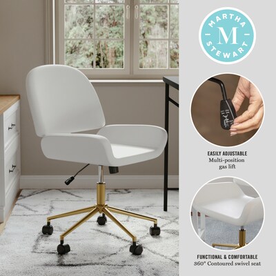 Martha Stewart Tyla Armless Faux Leather Swivel Office Chair, White/Polished Brass (CH2209215WHGLD)