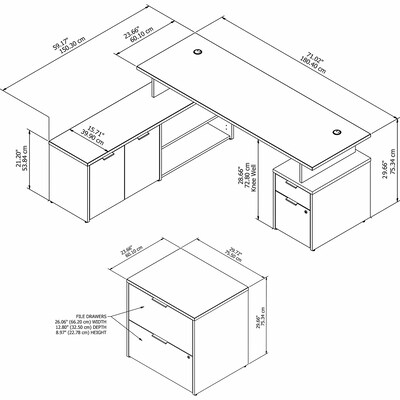 Bush Business Furniture Jamestown 71" L-Shaped Desk Bundle, Storm Gray/White (JTN010SGWHSU)