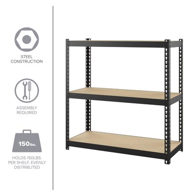 Space Solutions 1000 Riveted Steel Shelving 3-Shelf Unit, 12" x 30" x 30", Black (22539)