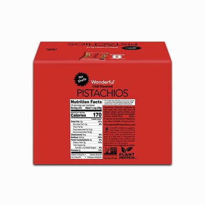 Wonderful No Shells Pistachios, Chili Roasted, 2.25 Oz., 8/Box (CR0146A25M1)
