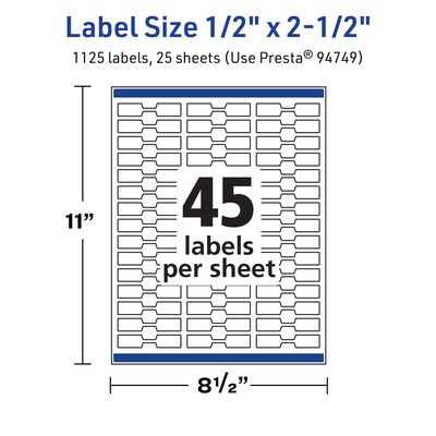 Avery TrueBlock Laser/Inkjet Decorative Edge Multipurpose Labels, 0.5" x 2.5", White, 1125/Pack (94749)