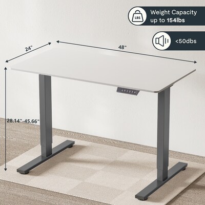 FlexiSpot ET155E 48"W Electric Rectangular Adjustable Standing Desk, White/Gray (4SPL-S09010065)