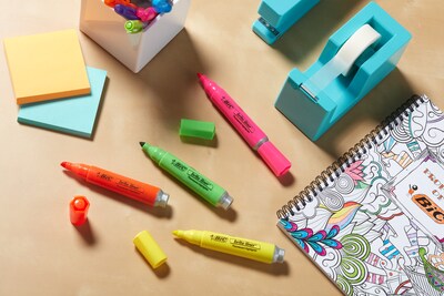 BIC Brite Liner Tank Highlighter, Chisel Tip, Assorted Colors, 4/Pack (BLMGP41-AST)