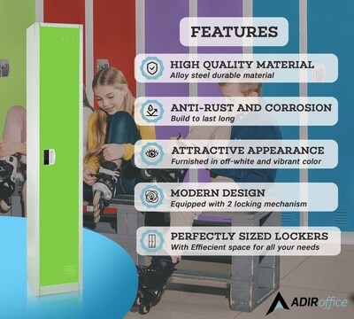 AdirOffice 72"H Single Tier Green Storage Locker (ADI629-201-GRN-DL)